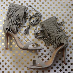 Schutz Fringe Heels, w/ ankle lace up - Preloved